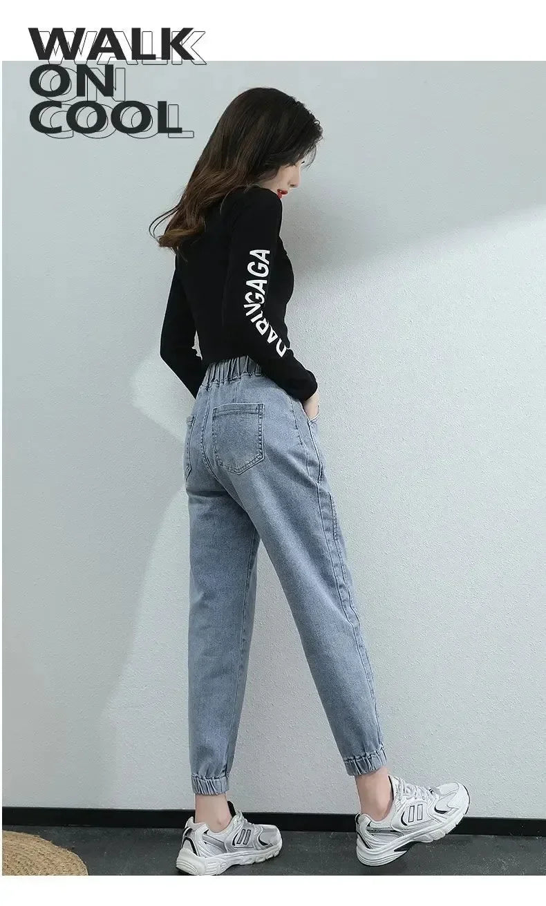 Cargo Jeans Women 2024 Spring and Autumn Korean Version of High Waist Pants Loose Slimming Straight Leg Bundle Haren Pants Tide