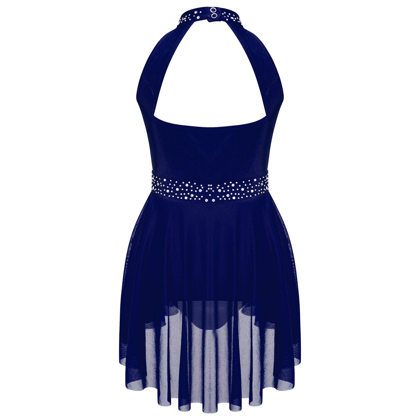 Kids Girls Gymnastics Figure Skating Ballet Lyrical Dance Costume Dress Side Split Sheer Mesh Ruched Glittery Rhinestones Dress