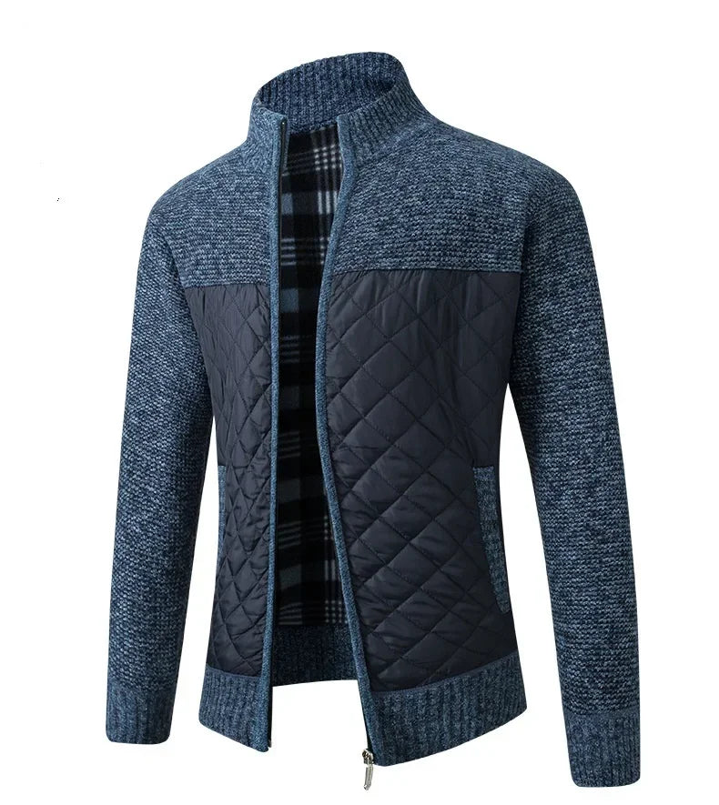 Autumn Winter New Men's Jacket Slim Fit Stand Collar Zipper Jacket Men Solid Thick Warm Jacket Men Sweater