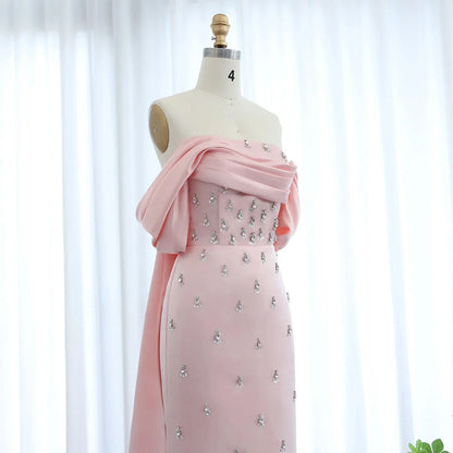 Customized Off Shoulder Evening Dresses for Women Wedding Saudi Arabia Dubai Long Formal Prom Gowns Party Baby Pink Bule Dress