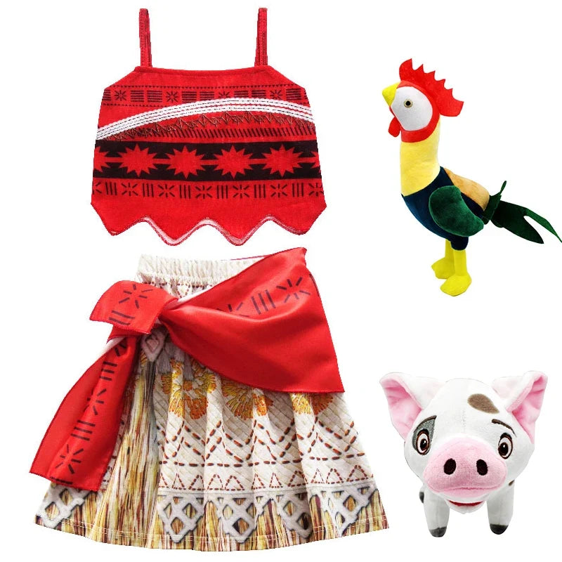 Princess Vaiana Fantasy Children Cosplay Moana Summer Girls Carnival Dress Kids Clothes Set Party Christmas Moana Costume
