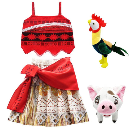 Princess Vaiana Fantasy Children Cosplay Moana Summer Girls Carnival Dress Kids Clothes Set Party Christmas Moana Costume