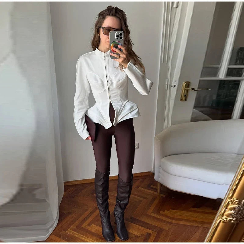 Elegant White Women's Long Sleeve Top Slim Fit Corset Bustier Shirt Casual Office Party Streetwear Y2K Fashion Outerwear 2026
