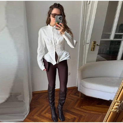 Elegant White Women's Long Sleeve Top Slim Fit Corset Bustier Shirt Casual Office Party Streetwear Y2K Fashion Outerwear 2026
