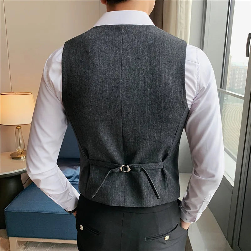 Plus Size 7XL 6XL 5XL Men's Fashion Striped Suit Vest British Style Business Work Slim Fit Wedding Social Sleeveless Vest