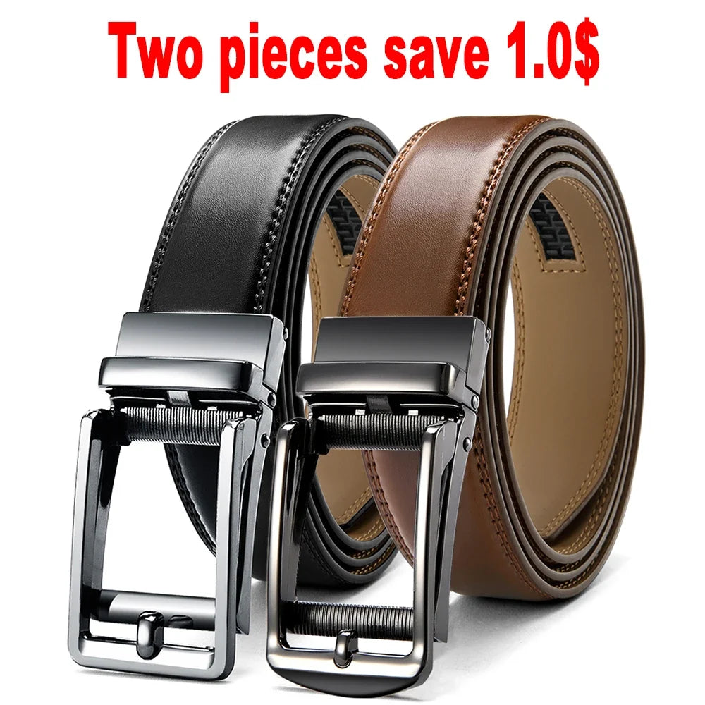 Mens Leather Belt  Automatic Genuine Leather Belts Leisure Fashion Ratchet Belts for Men Pants Waistband Ремень