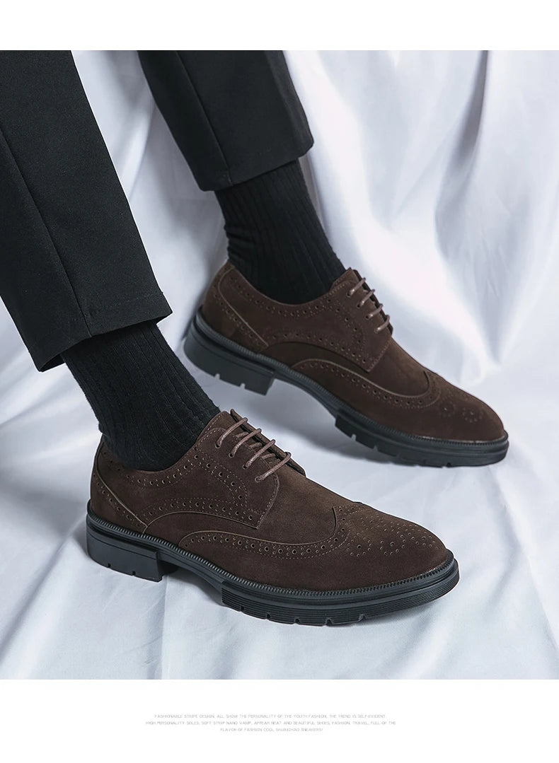 New 46 large size abrasive leather Brock carved business dress shoes for men round head lace-up casual shoes
