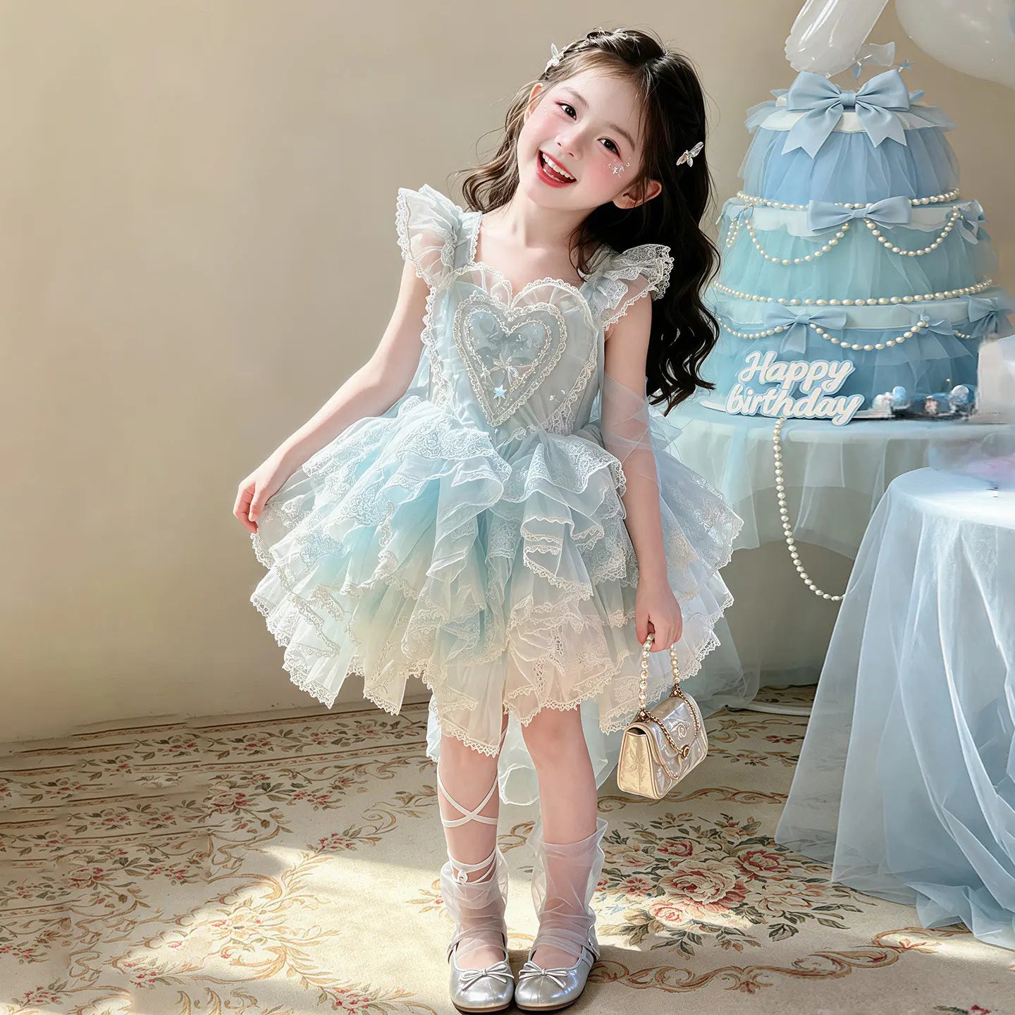 Baby Girls Sweet Sleeveless Lolita Princess Dress New 2026 Summer Childrens Elegant Lace Trim Tulle Bow Train Performance Gown