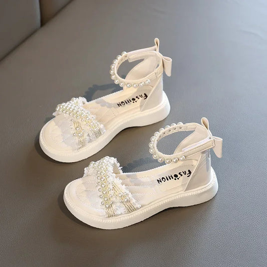 Children's Sandals Summer Girls Princess Causal Bowtie Roman Sandals Fashion Sweet Kid Party Non-slip Open-toe Sandals Hook Loop