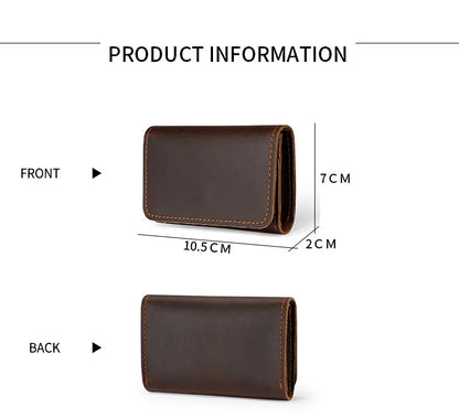 Crazy Horse Leather Card Holder Top-Grain Cowhide Snap - Button Genuine Leather Multi-function Wallet RFID Credit Card Case