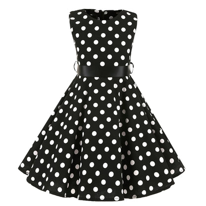 Girl's Retro Dress,Summer Princess Sleeveless Polka Dots Cotton Lightthin Romantic Floral 50s Vintage Dress Party Wedding Daliy