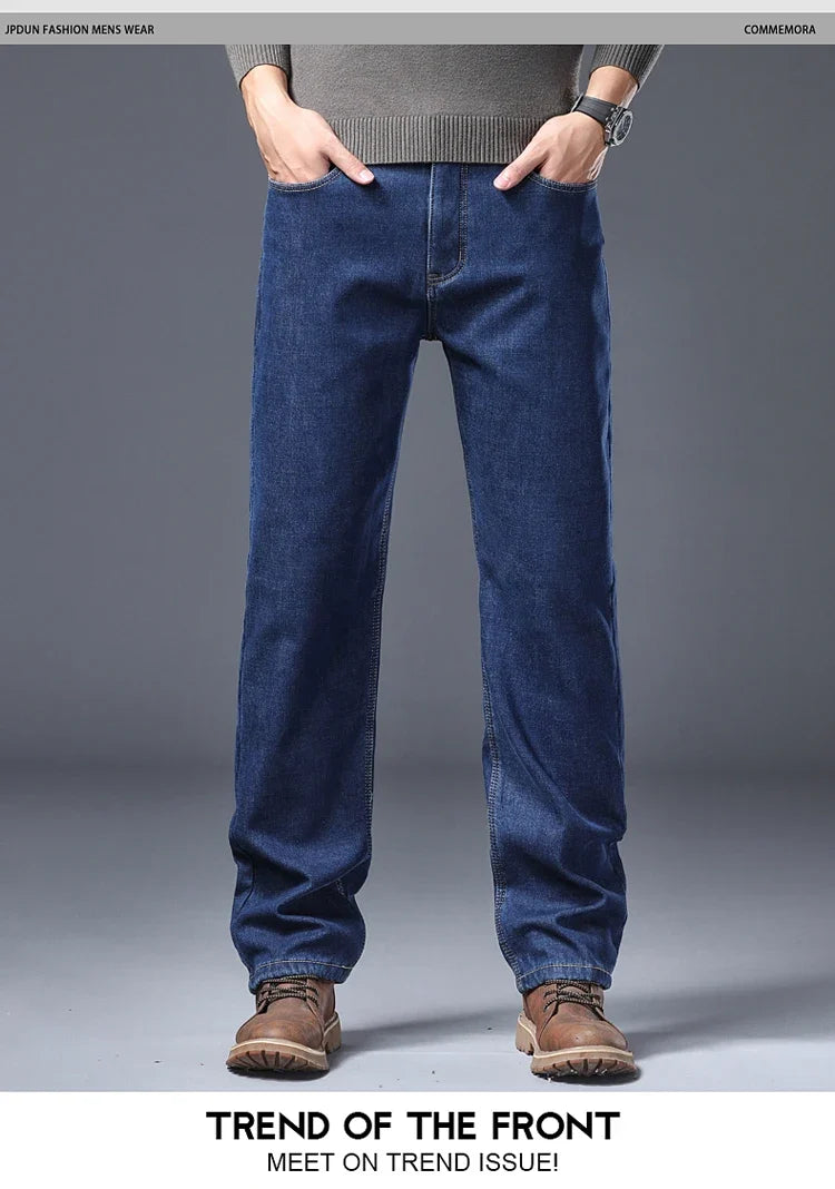 Men's Fleece Lined Thicken Jeans Winter Warm Stretch Slim Fit Denim Pants Comfortable Soft Trousers for Daily Work Wear Clothing