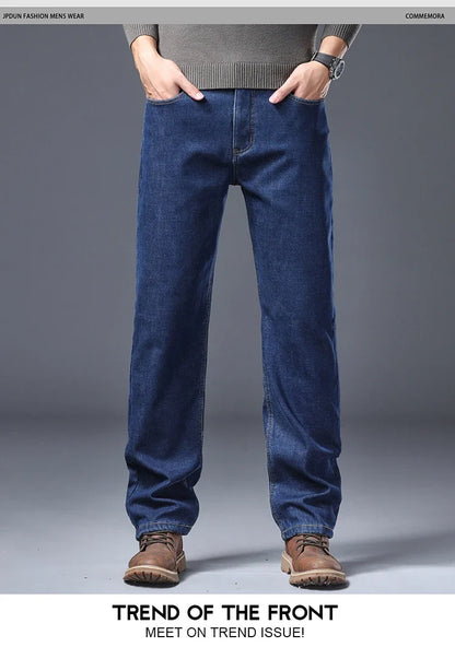 Men's Fleece Lined Thicken Jeans Winter Warm Stretch Slim Fit Denim Pants Comfortable Soft Trousers for Daily Work Wear Clothing