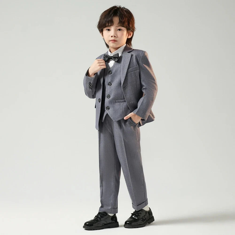 Plus Size Kids Tuxedo 4 Pieces,Formal Handsome Boys Suits Party Wear,Notched Lapel Children's Fashionable Suit Set