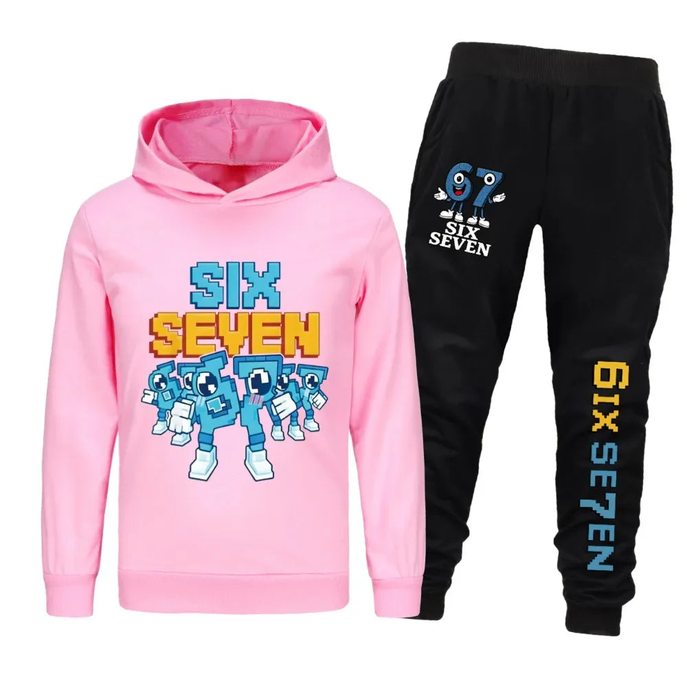 Spring Autumn Six Seven 67 Print Children Hoodies Set Kids Fashion Sportsuit Boys Long Sleeves Pants Suit 2 Piece Trouser Set