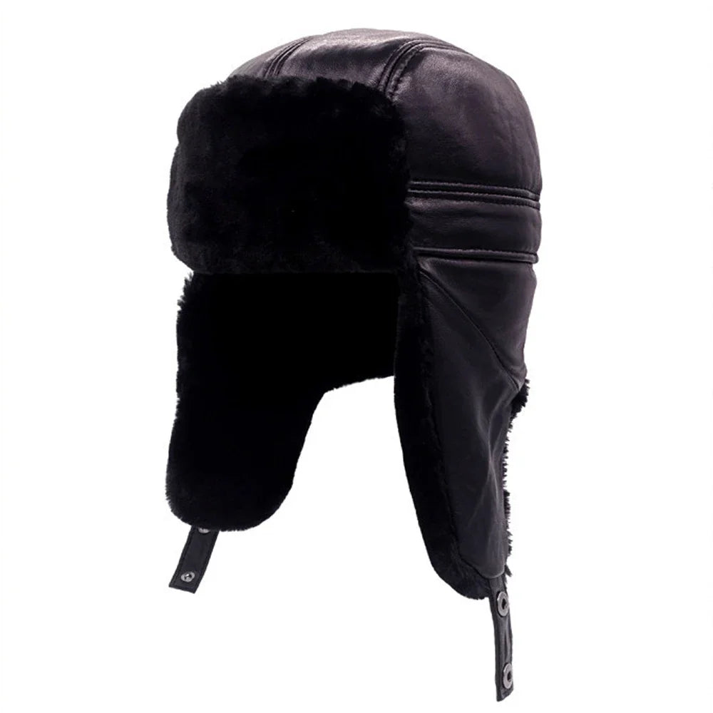 2026 Hot Men 100% Natural Real Sheepskin Leather Bomber Hats Male Casual Winter Warm Sheepskin Leather Cap Hot Russia Adult Caps