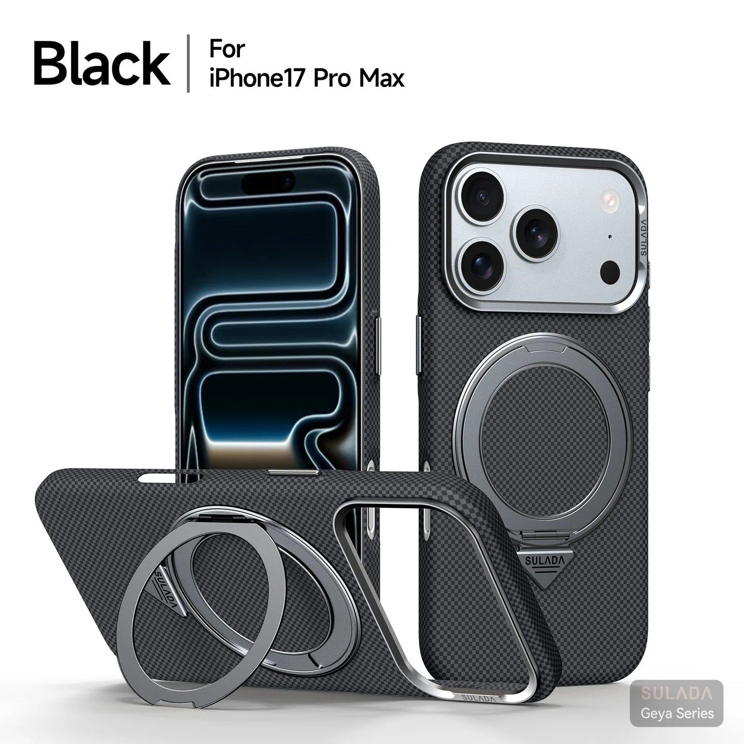 Kevlar Pattern Texture Wireless Charging Case For IPhone 18 Pro Max 17 16 360° Rotate Bracket Bare-metal Feel Drop-Proof Cover