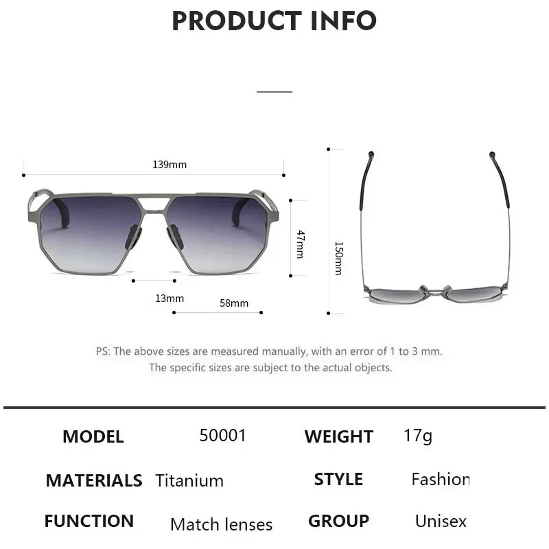 2026 New Fashion Pure Titanium Frame Polarized Sunglasses Men Luxury Glasse Frame  Retro Square