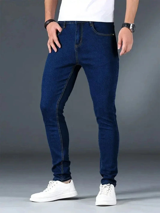 Men's New Slim Fit Stretch Cotton Jeans Ripped Casual Black Blue Denim Pencil Pants for Everyday Social Wear