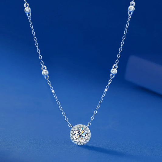 1CT GRA Certified Moissanite Necklace for Women Lab Created Diamond 925 Silver Pendants 18k Gold Plated Jewelry