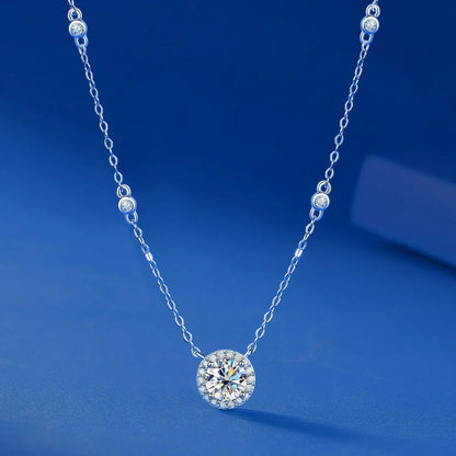 Certified 1 Carat Bazel Moissanite Necklace D Color Lab Created Diamond 925 Silver Choker Chain  for Women Jewelry Gift With GRA