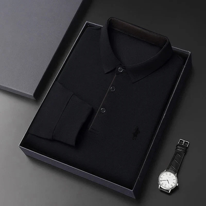 Spring and Autumn Pure Cotton Men's Long Sleeve Collar T-shirt Business Casual Fashion Comfortable Versatile Polo Shirt