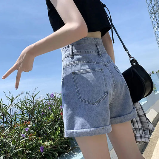 Vintage Casual Elegant Fashion Sexy Wide Leg Korean High Waist Summer Women's Jean Denim Shorts Female Clothing Short Pants