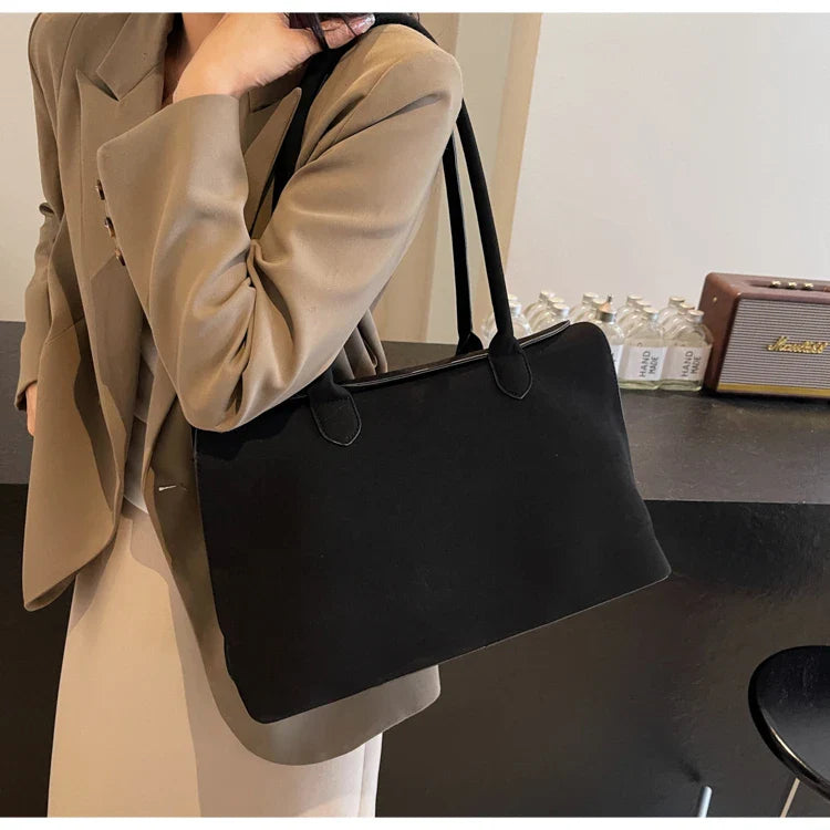 Classic Faux Suede Handbags Women England Style Elegant Shoulder Bags Big Solid Designer Casual Totes Lady Retro Female Packages