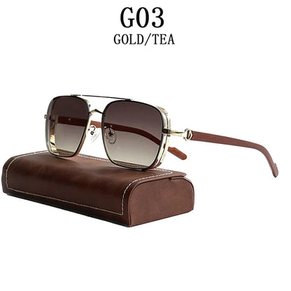 Luxe Sunglasses For Men Wooden Square Sunglasses Women Trendy Vintage Fashion Glasses Retro Trending Gafas De Sol Hombre Lunette