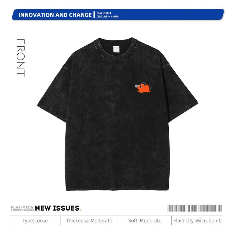 Anime C-Chainsaw M-Man T Shirts Oversized Vintage Washed Denji T-shirt Manga Power T Shirt Pochita Makima Reze Tops Tees man
