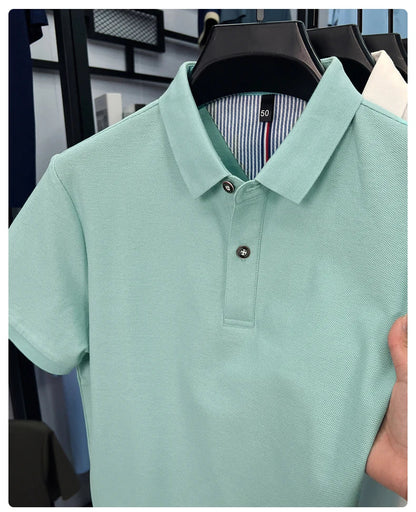 100% pure cotton high-end short sleeve polo shirt men's summer fashion new breathable Korean business casual golf brand T-shirt