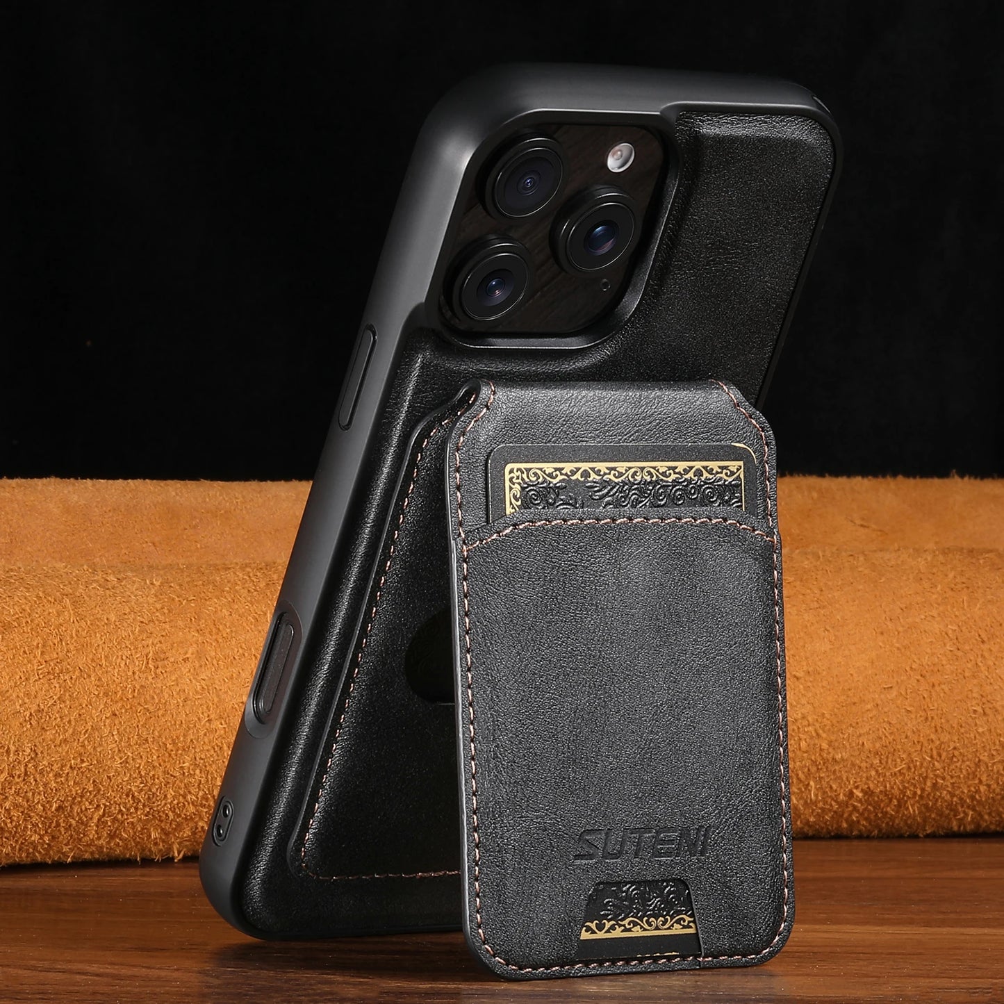 Wireless Charging Magnet PU Leather Phone Case Card Holder Stand For iPhone 17 Pro Max 16 Plus 15 Pro 13 12