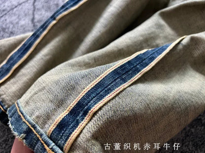Heavyweight Heavy Washed Denim Jeans for Men Autumn Winter Vintage Selvedge Soft Loose Straight Pants 100% Cotton Y2k Youth Male