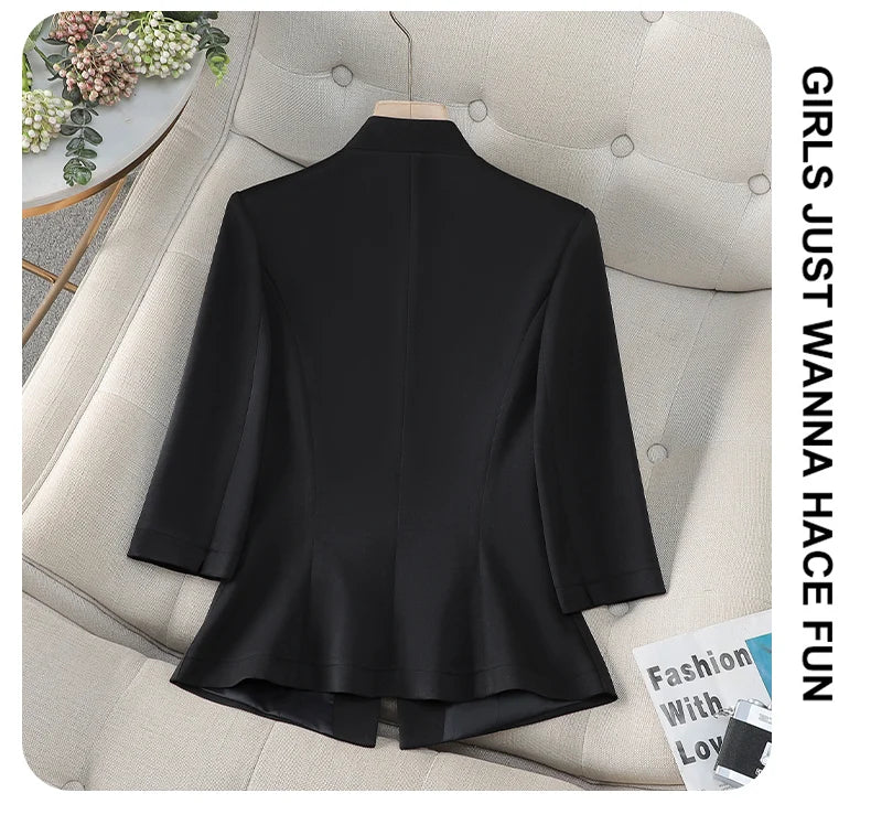 Women's Slim Fit Blazer Spring Summer Fashion Solid Color Single Button Jacket Office Lady Coat Top New Arrival 2025