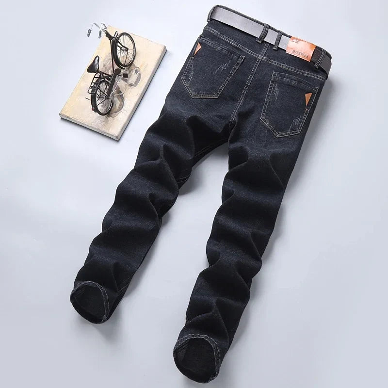 2026 Men's Slim Fashion Denim High Quality Male Pants Elastic Black Blue Leisure Jeans Brand Clothing