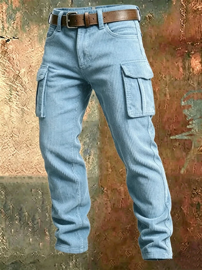 2025 Spring Summer Stylish Straight Cargo Pants Men Casual Texture Corduroy Trousers For Men Daily Leisure Loose Pant Streetwear