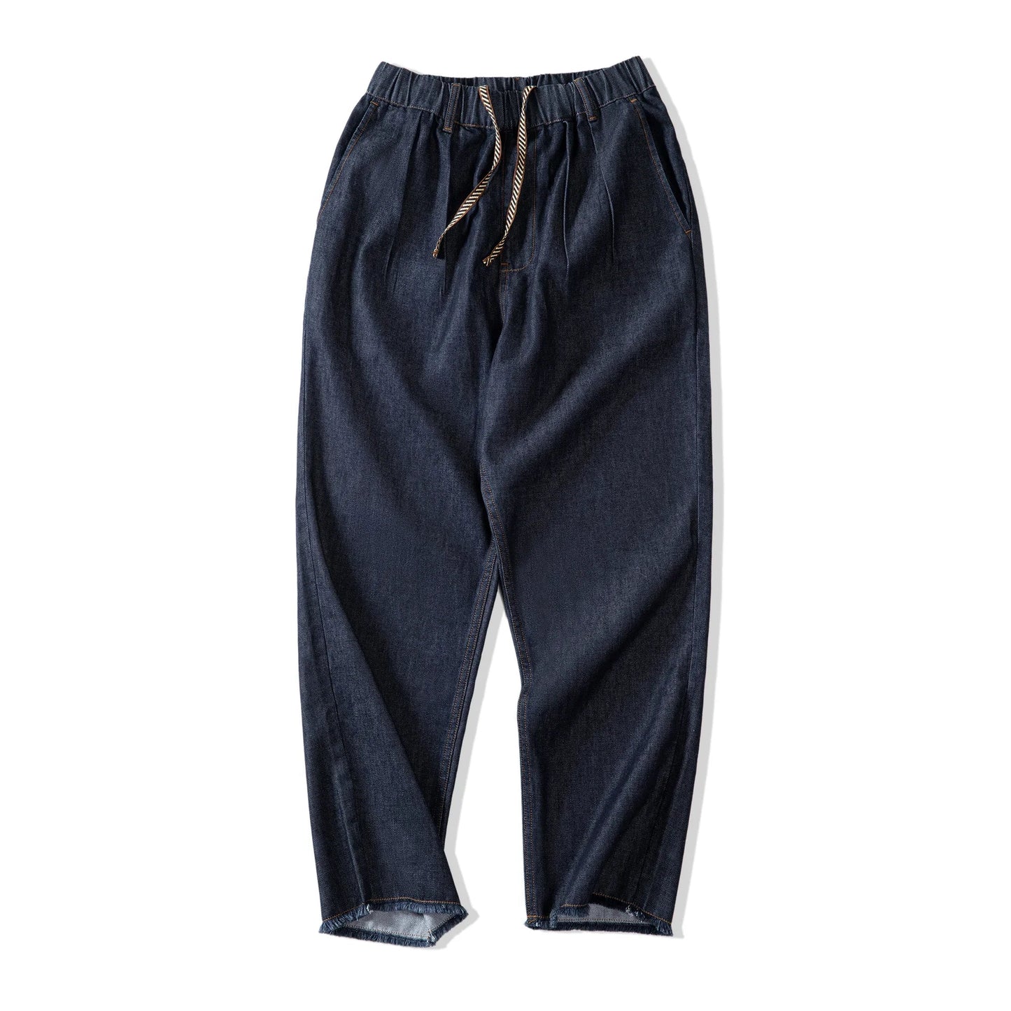 Autumn Casual Jeans for Men Washed Double Pleated Baggy Straight Denim Trousers Mid-rise Zipper Wear-resistant Jeans