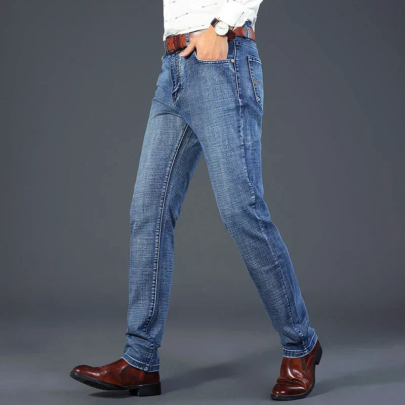 2026 New Style Business Men's Jeans Casual Straight Stretch Fashion Classic Blue Black Work Pant Denim Trousers Male Clothing