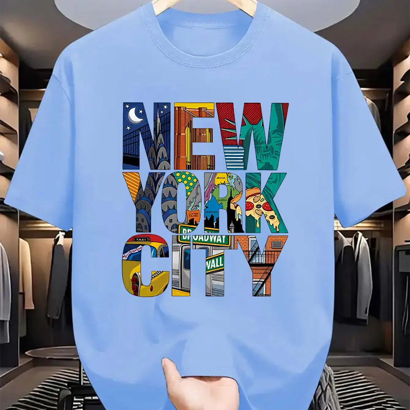 Summer men's 100% pure cotton casual loose fit plus size New York City printed comfortable round neck short sleeved T-shirt top