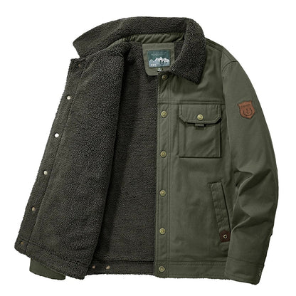 Men 2025 Winter New Fleece Thick Warm Jacket Men Fashion Casual Windproof Coat Men Autumn Outwear Outdoor Fur Collar Jacket Men