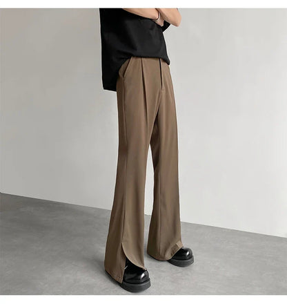 Brown Black Suit Pants Men Fashion Social Mens Dress Pants Korean Loose Casual Flared Pants Mens Office Formal Trousers M-2XL