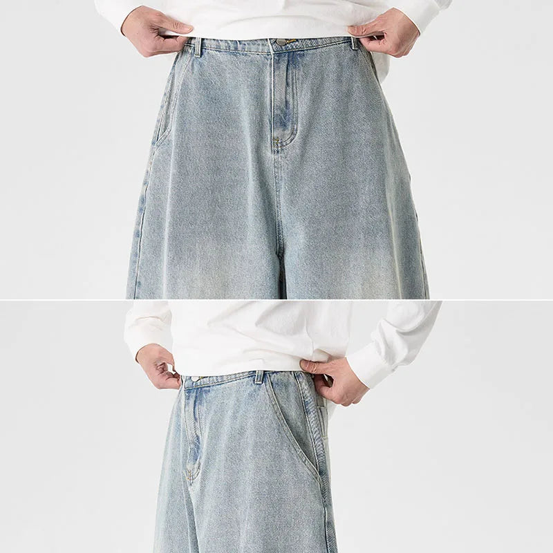 Men'S Plus Size Jeans Japanese Retro Hong Kong Style Jeans Loose Casual Wide Leg Pants Casual Pants Hip-Hop Pants
