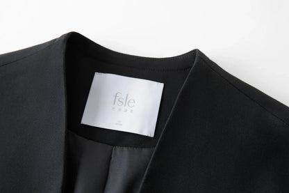 Elegant Collarless V-Neck Oversized Blazer with Sash for 2025 Autumn New Arrival Blazer Suits Coat 25FS13214
