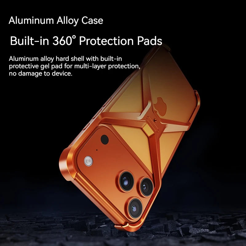 New X-Shaped Metal No Border Four Corner Anti Fall Irregular Phone Case,For iPhone 17 Promax 17 Pro Bumper Back Cover