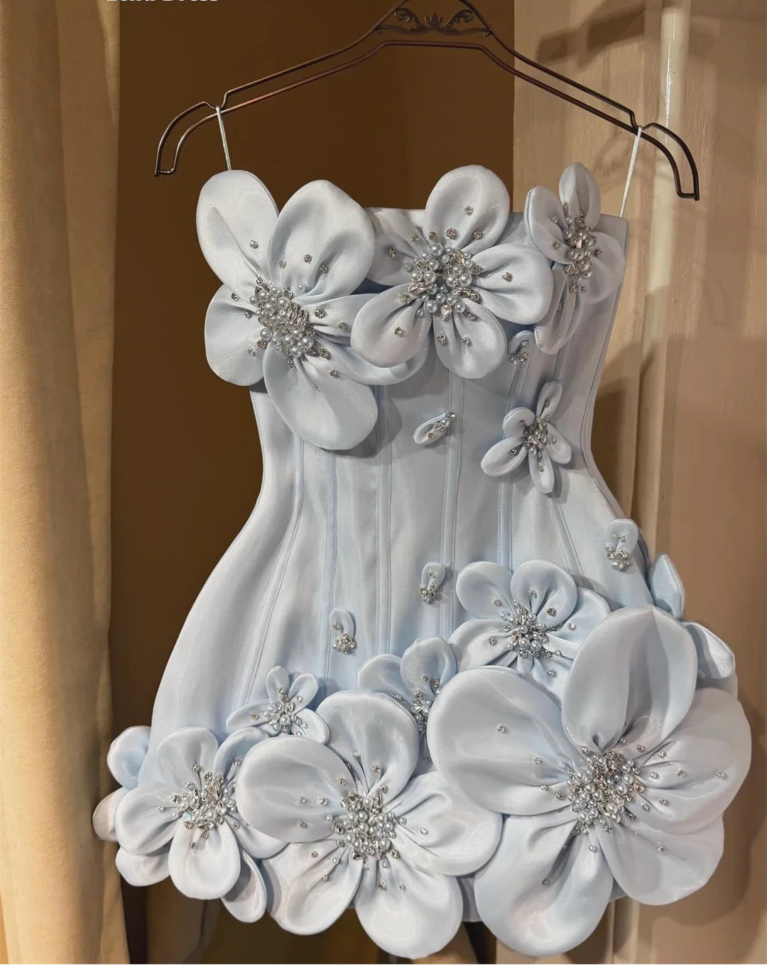Short Skirt Evening Dresses Wedding Spaghetti Straps Elegant Party Dresses for Women Luxury 3D Flowers Elegant Woman Dress