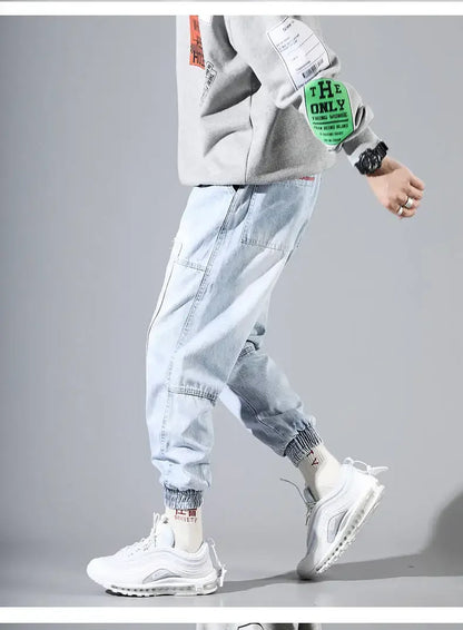 Plus Size 5XL Men's Baggy Harem Jeans Hip Hop Male Trousers Black Blue Cargo Jeans Man Fashion Streetwear Denim Jogger Pants