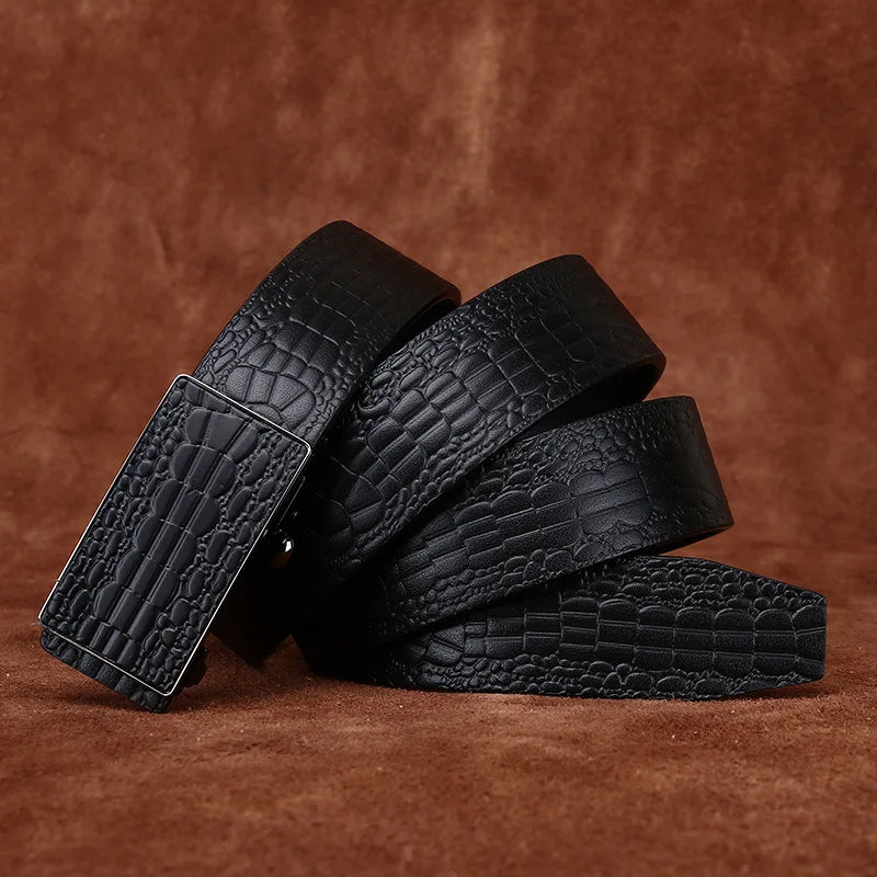 3.5CM Pure Cowhide High Quality Genuine Leather Belts for Men Strap Male Toothless Automatic Buckle Business Suit Trouser Belt