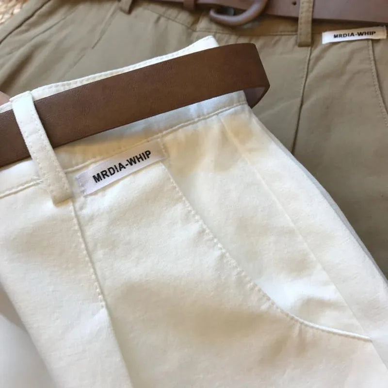Summer New Wide Leg Shorts Thin Cotton A-frame Shorts Office Ladies Classic Loose Casual Zipper Shorts for Women