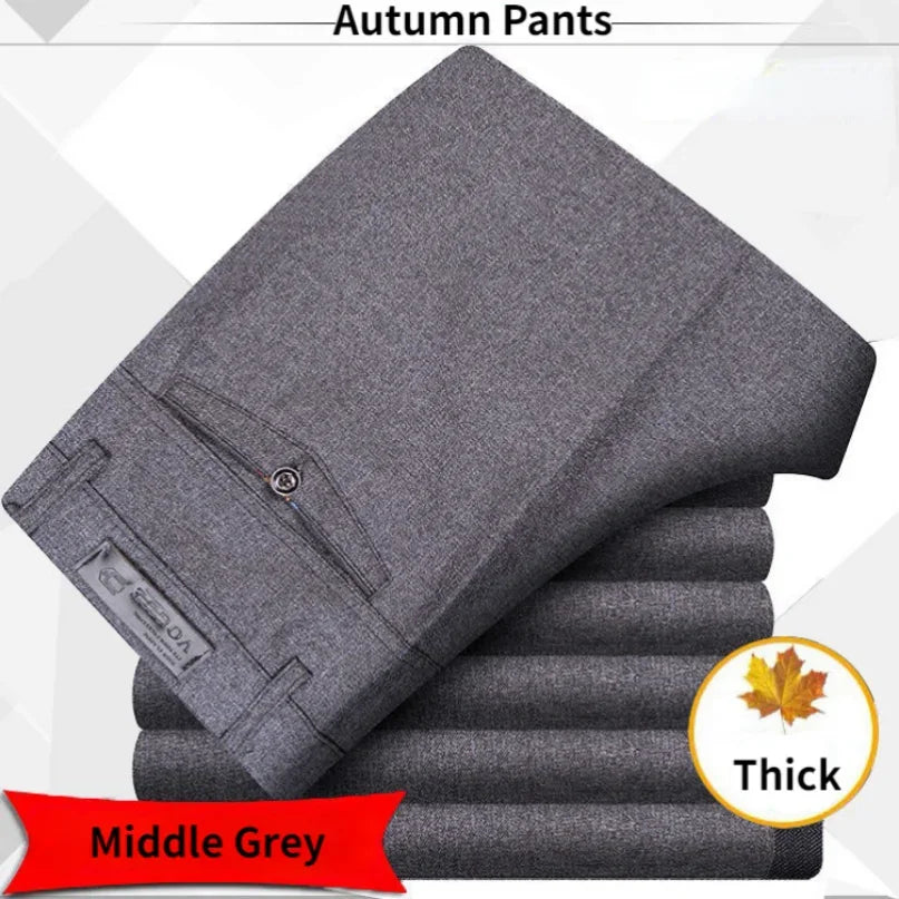 Autumn Thick  Summer Thin Casual Pants Men Straight Formal Long Trouser Adult Solid Color Flat Design Suit Pant Business RIYBEOE