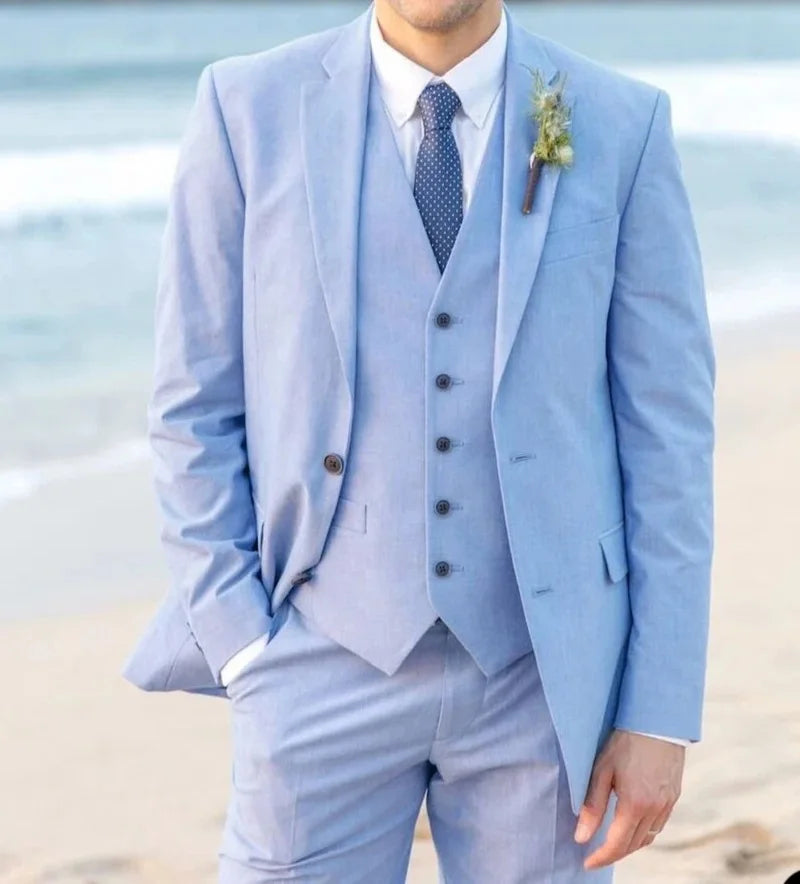 Sky Blue Men wedding Suits Designer Wedding Formal Occasion Tuxedos 3 Pieces Jacket +Vest+Pants